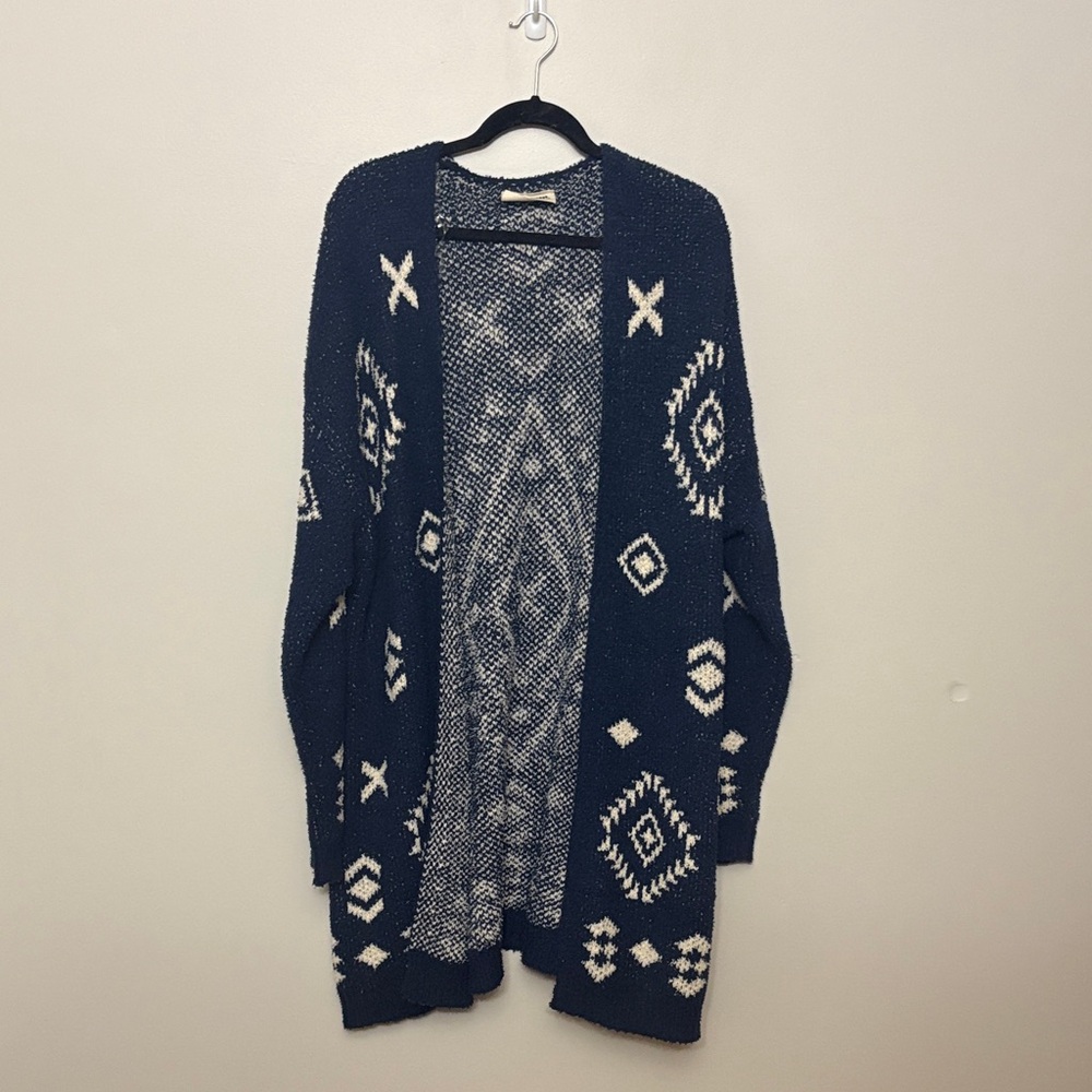 Savanna Jane Navy and White Patterned Cardigan